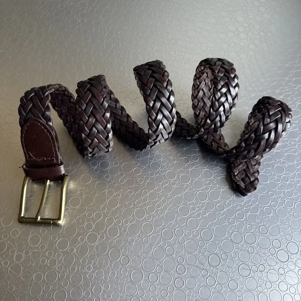 Handcrafted Dark Brown Braided Leather Belt Mens 38 Woven Classic Casual Work